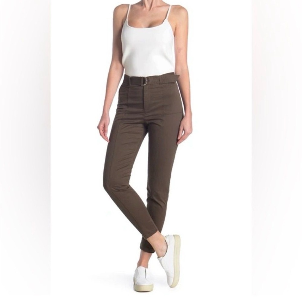 A.L.C. Romeo High Waist Belted Skinny Twill Pants 0 Army Green Brown